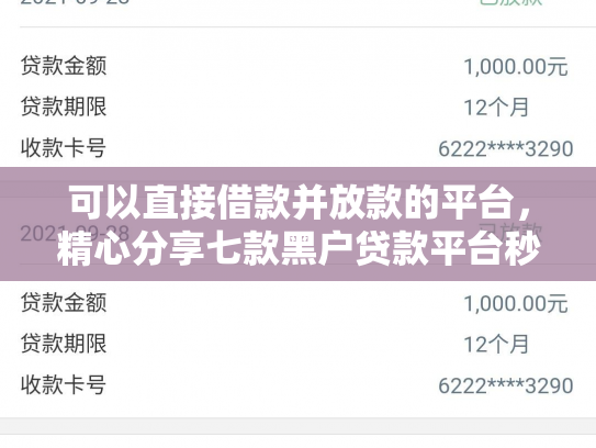 可以直接借款并放款的平台，精心分享七款黑户贷款平台秒下款的