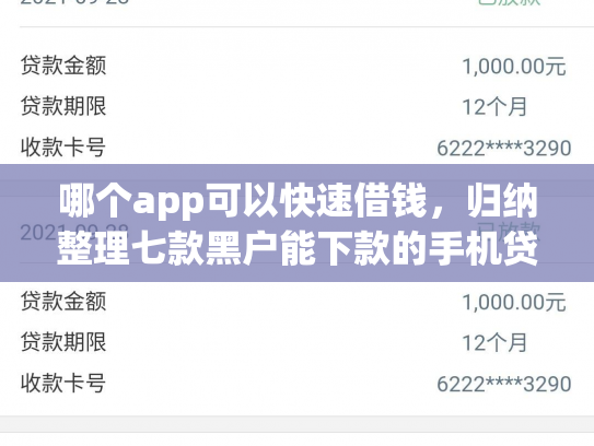 哪个app可以快速借钱，归纳整理七款黑户能下款的手机贷款app
