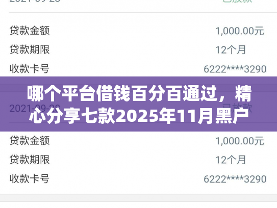 哪个平台借钱百分百通过，精心分享七款2025年11月黑户下款app