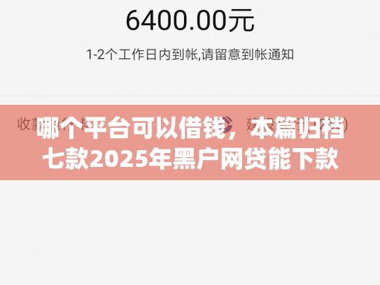 哪个平台可以借钱，本篇归档七款2025年黑户网贷能下款的app