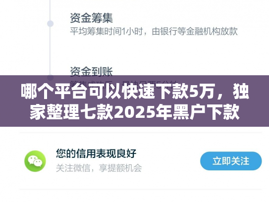 哪个平台可以快速下款5万，独家整理七款2025年黑户下款的APP贴吧