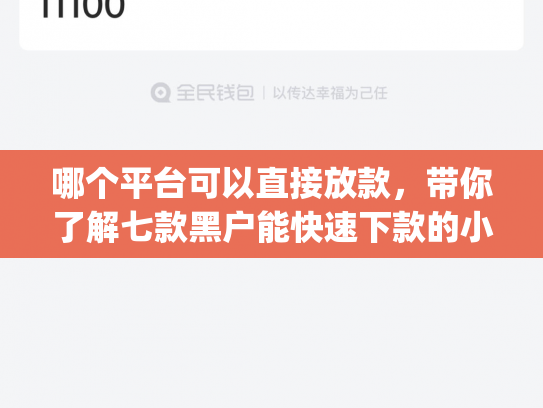 哪个平台可以直接放款，带你了解七款黑户能快速下款的小额贷款app