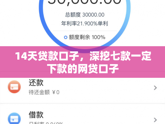 14天贷款口子，深挖七款一定下款的网贷口子