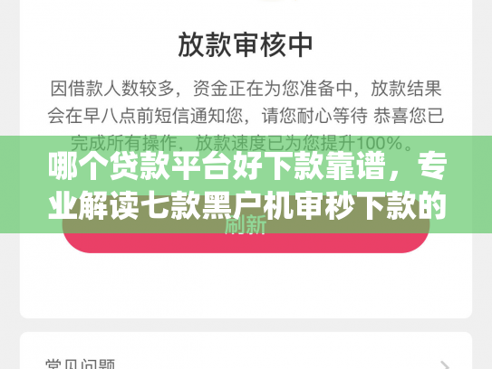 哪个贷款平台好下款靠谱，专业解读七款黑户机审秒下款的app