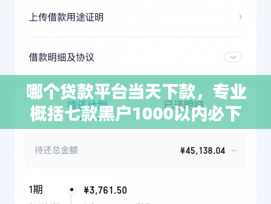 哪个贷款平台当天下款，专业概括七款黑户1000以内必下款的app