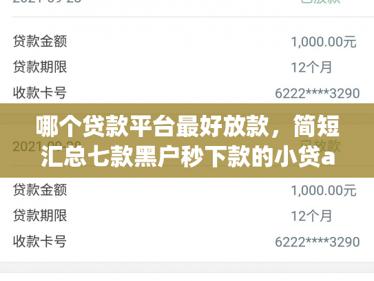 哪个贷款平台最好放款，简短汇总七款黑户秒下款的小贷app