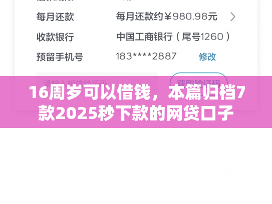 16周岁可以借钱，本篇归档7款2025秒下款的网贷口子