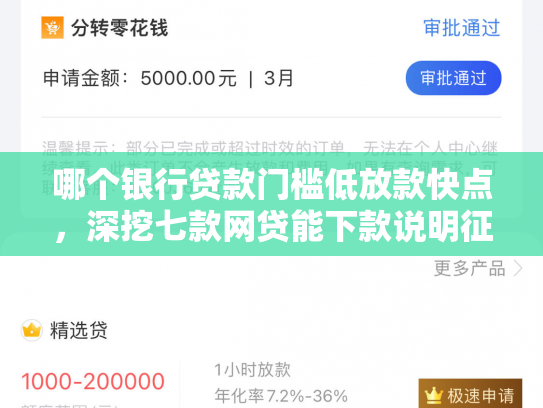 哪个银行贷款门槛低放款快点，深挖七款网贷能下款说明征信