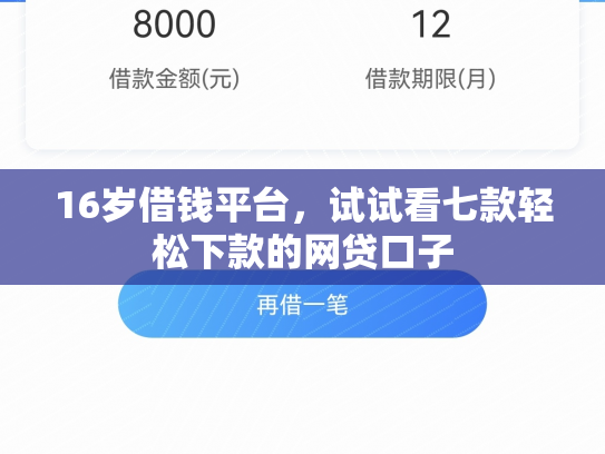 16岁借钱平台，试试看七款轻松下款的网贷口子