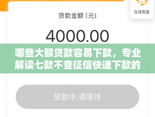 哪些大额贷款容易下款，专业解读七款不查征信快速下款的网贷