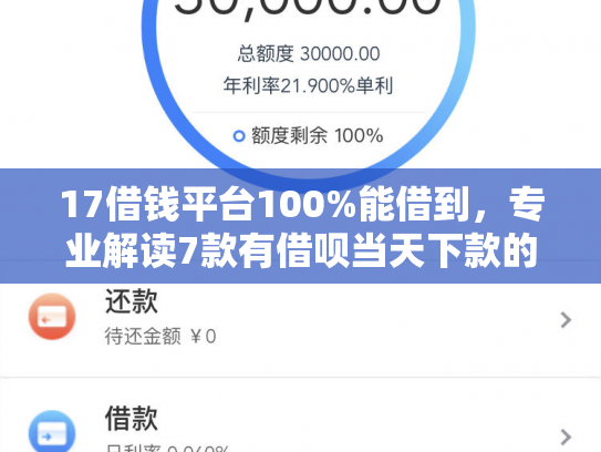 17借钱平台100%能借到，专业解读7款有借呗当天下款的网贷口子