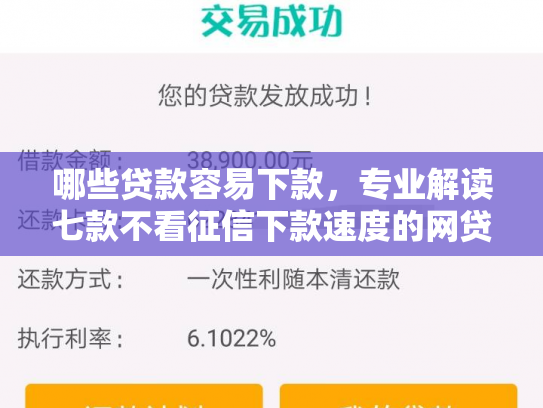 哪些贷款容易下款，专业解读七款不看征信下款速度的网贷