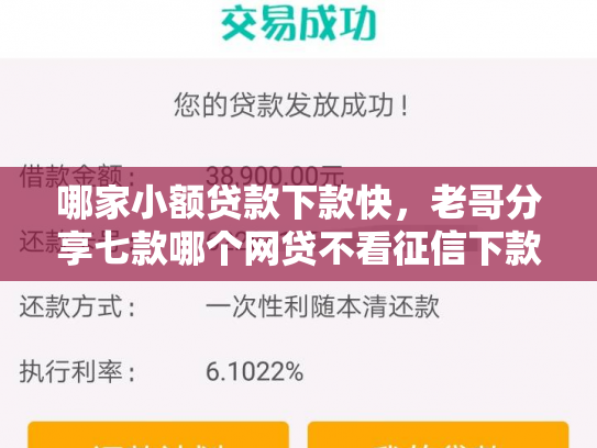 哪家小额贷款下款快，老哥分享七款哪个网贷不看征信下款