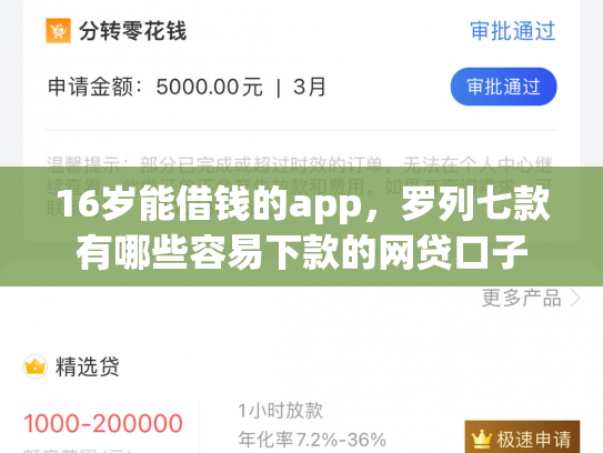 16岁能借钱的app，罗列七款有哪些容易下款的网贷口子