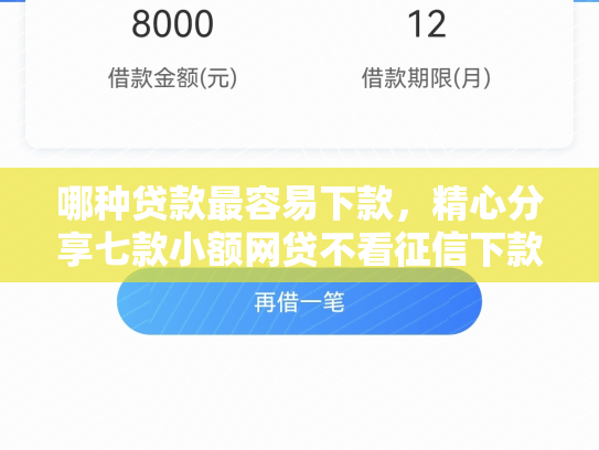 哪种贷款最容易下款，精心分享七款小额网贷不看征信下款快