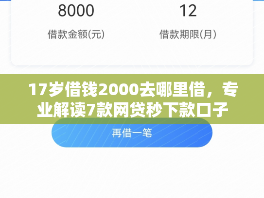 17岁借钱2000去哪里借，专业解读7款网贷秒下款口子