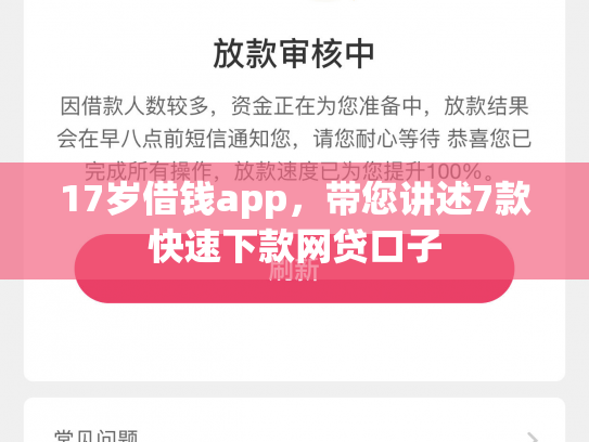 17岁借钱app，带您讲述7款快速下款网贷口子