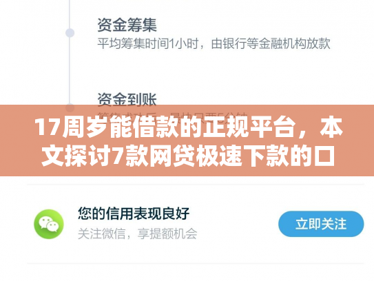 17周岁能借款的正规平台，本文探讨7款网贷极速下款的口子