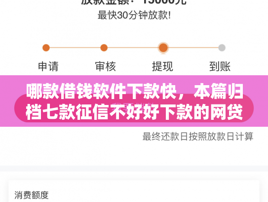 哪款借钱软件下款快，本篇归档七款征信不好好下款的网贷