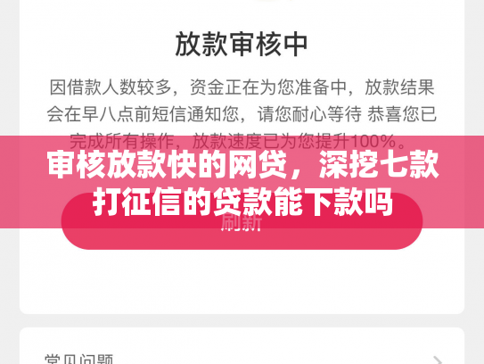审核放款快的网贷，深挖七款打征信的贷款能下款吗