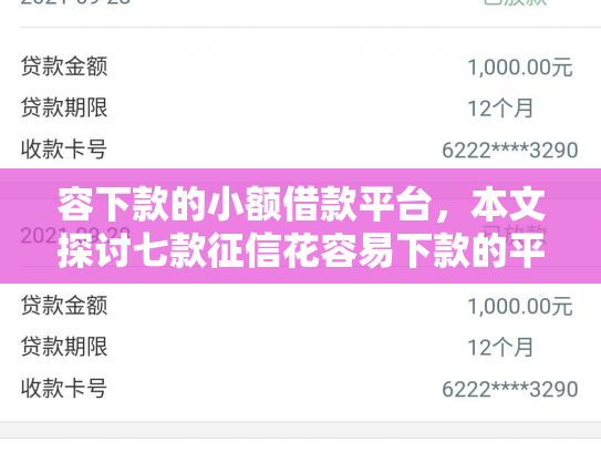 容下款的小额借款平台，本文探讨七款征信花容易下款的平台