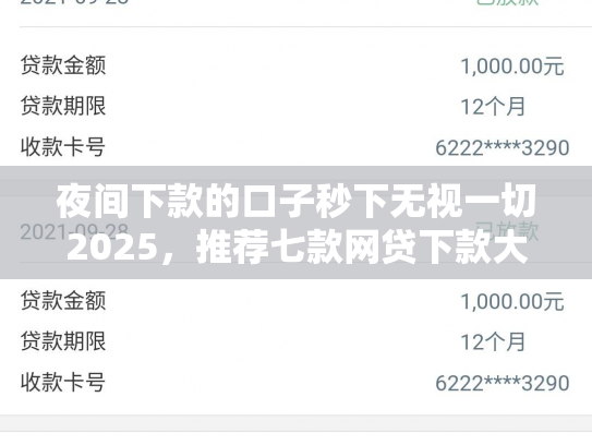 夜间下款的口子秒下无视一切2025，推荐七款网贷下款大的口子