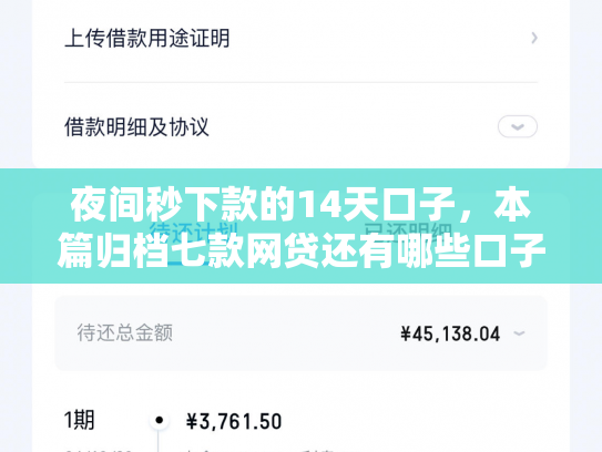 夜间秒下款的14天口子，本篇归档七款网贷还有哪些口子下款