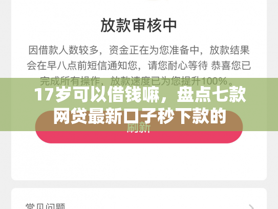 17岁可以借钱嘛，盘点七款网贷最新口子秒下款的
