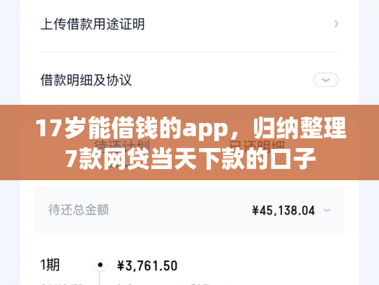 17岁能借钱的app，归纳整理7款网贷当天下款的口子