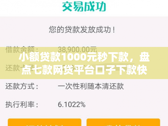 小额贷款1000元秒下款，盘点七款网贷平台口子下款快