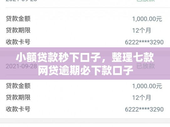 小额贷款秒下口子，整理七款网贷逾期必下款口子