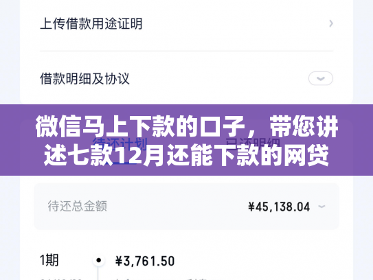 微信马上下款的口子，带您讲述七款12月还能下款的网贷口子