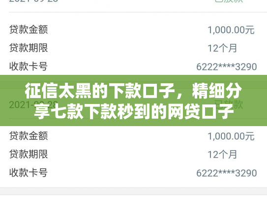 征信太黑的下款口子，精细分享七款下款秒到的网贷口子