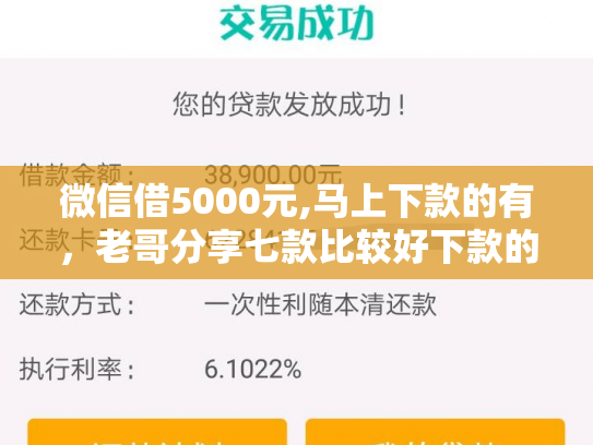 微信借5000元,马上下款的有，老哥分享七款比较好下款的网贷口子
