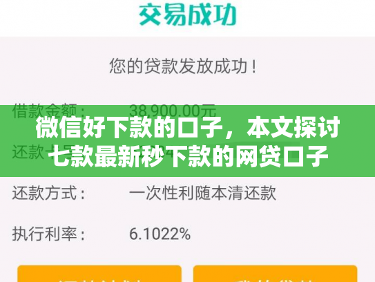 微信好下款的口子，本文探讨七款最新秒下款的网贷口子