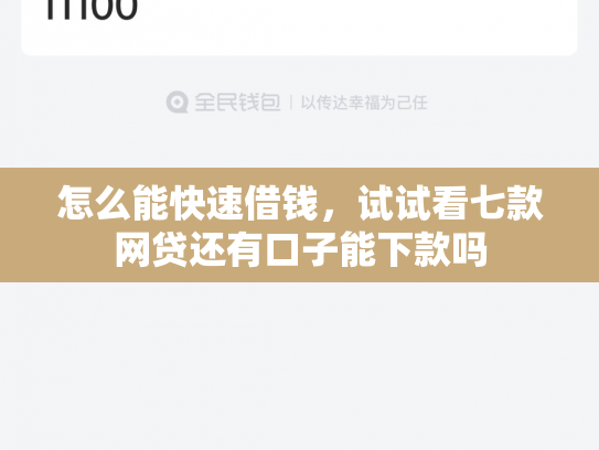 怎么能快速借钱，试试看七款网贷还有口子能下款吗