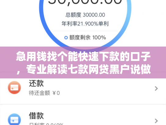 急用钱找个能快速下款的口子，专业解读七款网贷黑户说做包装包下款
