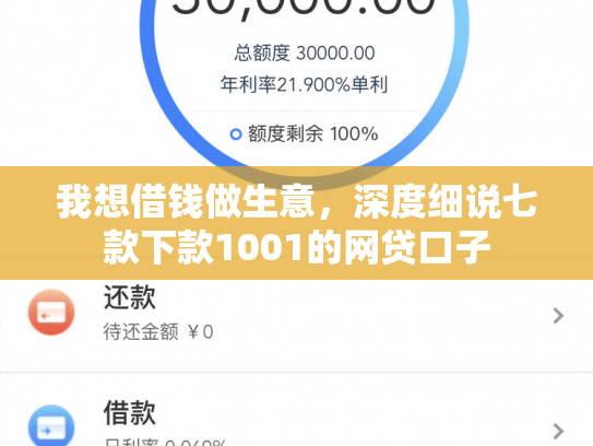 我想借钱做生意，深度细说七款下款1001的网贷口子