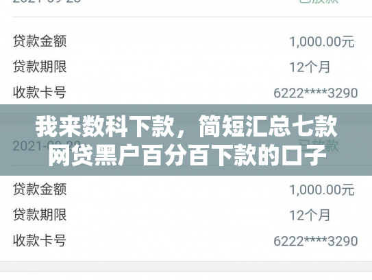 我来数科下款，简短汇总七款网贷黑户百分百下款的口子