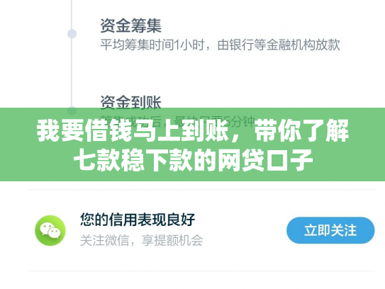 我要借钱马上到账，带你了解七款稳下款的网贷口子