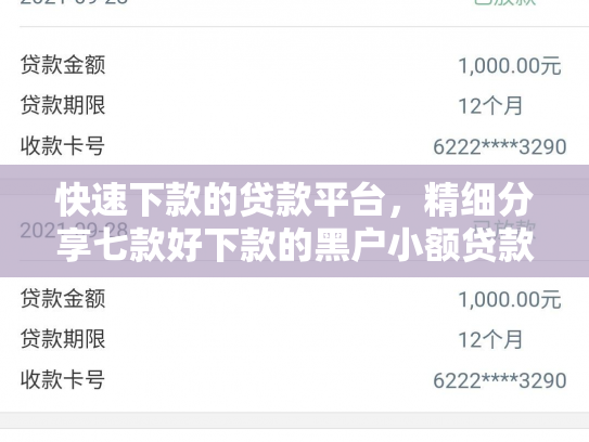 快速下款的贷款平台，精细分享七款好下款的黑户小额贷款