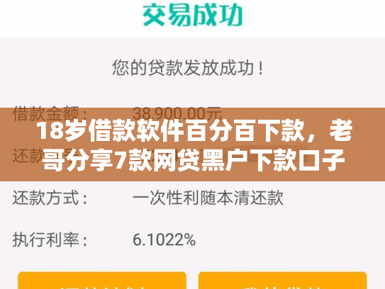 18岁借款软件百分百下款，老哥分享7款网贷黑户下款口子
