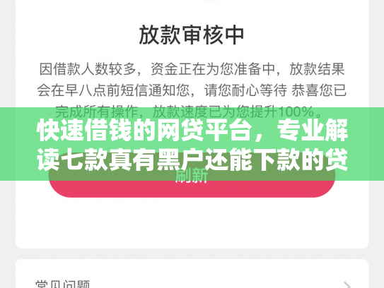 快速借钱的网贷平台，专业解读七款真有黑户还能下款的贷款
