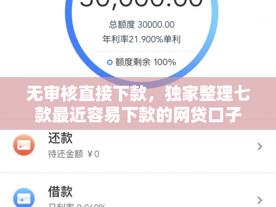 无审核直接下款，独家整理七款最近容易下款的网贷口子