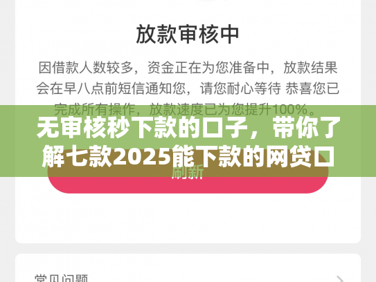 无审核秒下款的口子，带你了解七款2025能下款的网贷口子