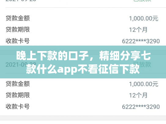 晚上下款的口子，精细分享七款什么app不看征信下款