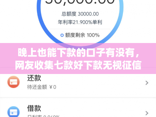 晚上也能下款的口子有没有，网友收集七款好下款无视征信app