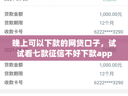 晚上可以下款的网贷口子，试试看七款征信不好下款app