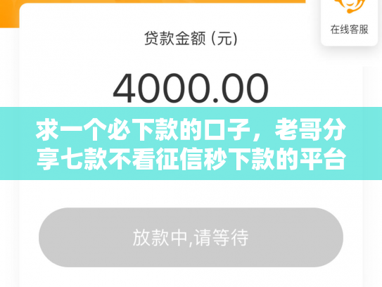 求一个必下款的口子，老哥分享七款不看征信秒下款的平台
