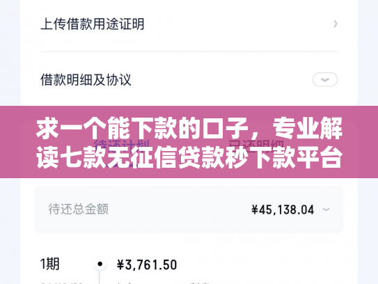 求一个能下款的口子，专业解读七款无征信贷款秒下款平台